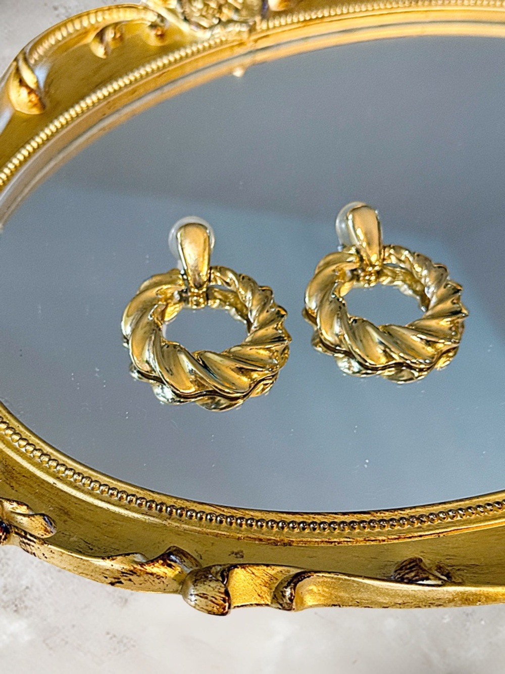 Vintage GIVENCHY 80s Gold Door Knocker Pierced Power Dressing Earrings - Picture 5 of 6